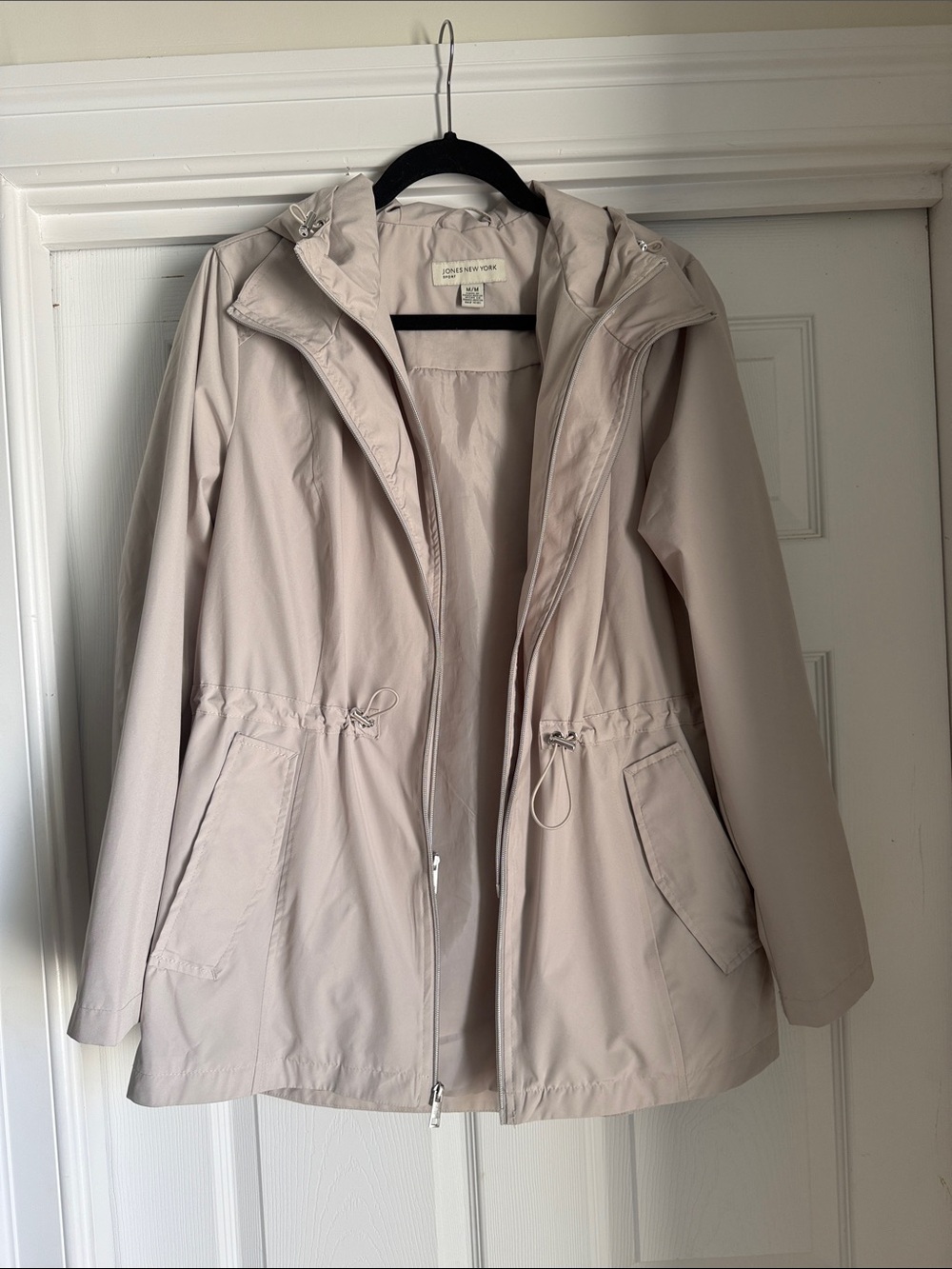 Jones New York Light Beige Hooded lightweight Jacket size M